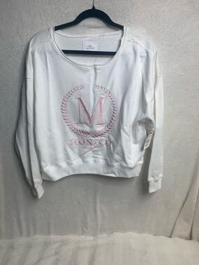 LAZY SUNDAY Monaco Embroidered White Sweatshirt with Pink Accent 2piece